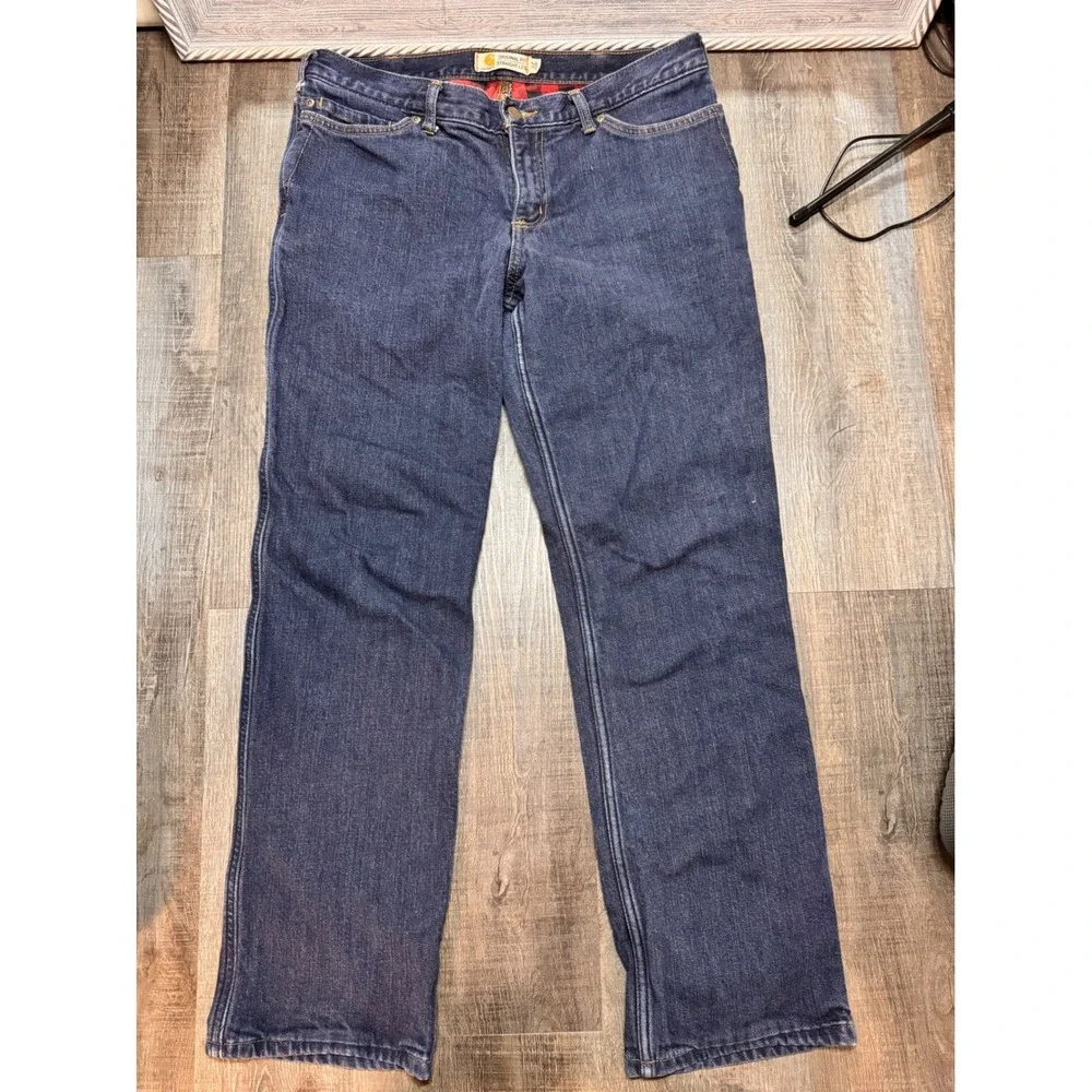Carhartt Flannel Lined Jeans Womens 12 Short Original Fit Straight Leg 102729